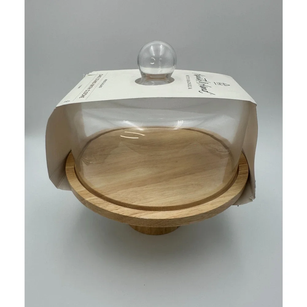 11.5" Wooden Cake Stand with Glass Cloche -‎ Hearth & Hand with Magnolia NEW - Picture 3 of 11